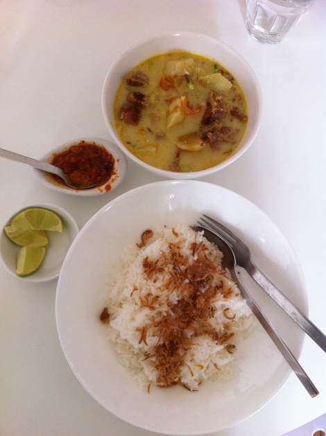 Nasi Gule Kambing - Rice with Indonesian Mutton Curry Soup. 